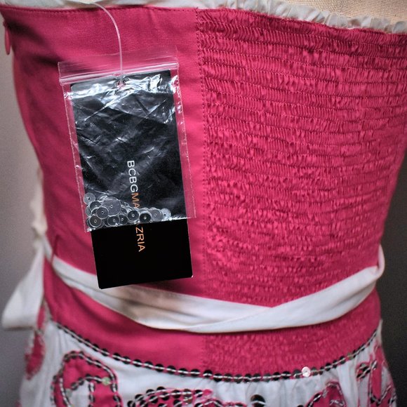 NWT BCBGMAXAZRIA Sequin Rose Dress - Spaghetti Strap Pink & White Striped Size 4 - Picture 8 of 9